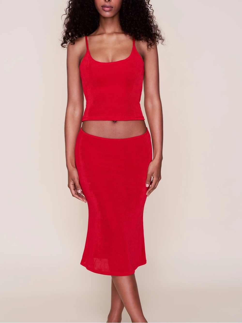 danielle guizio red set ira cami and selene midi skirt set
